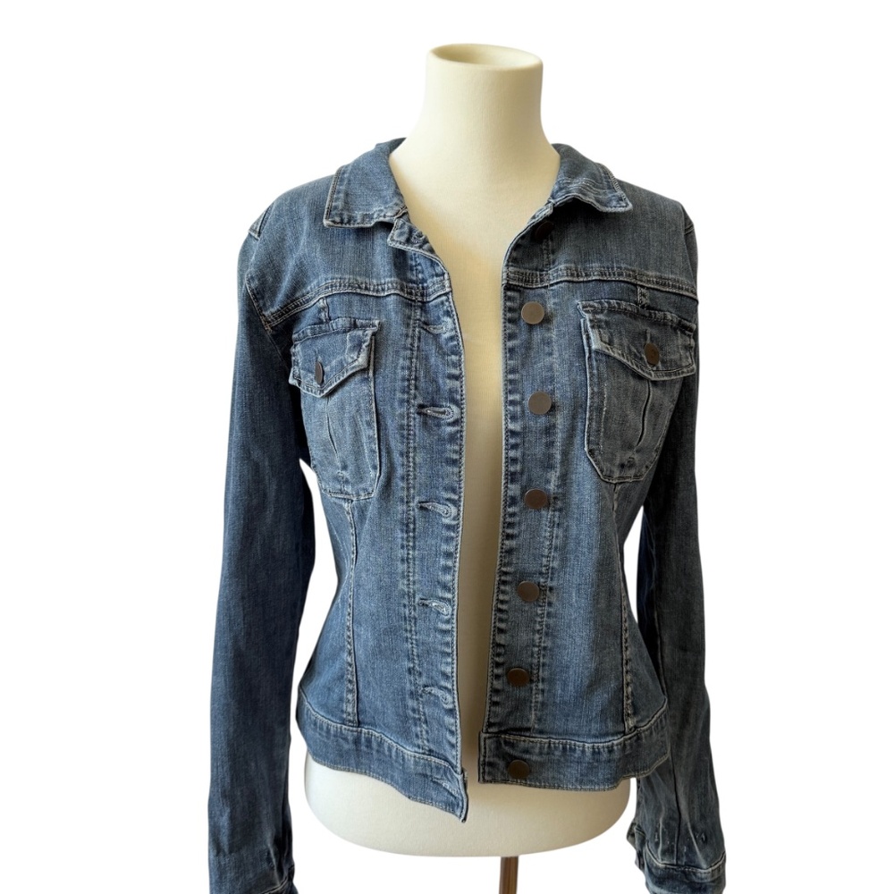 KUT FROM THE KLOTH AMELIA DENIM JEANS JACKET LT DISTRESSING CASUAL CLASSIC BOHO - Picture 2 of 12
